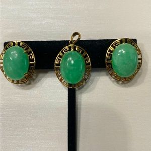 Jadeite Cabochon Earring and Pendant Set